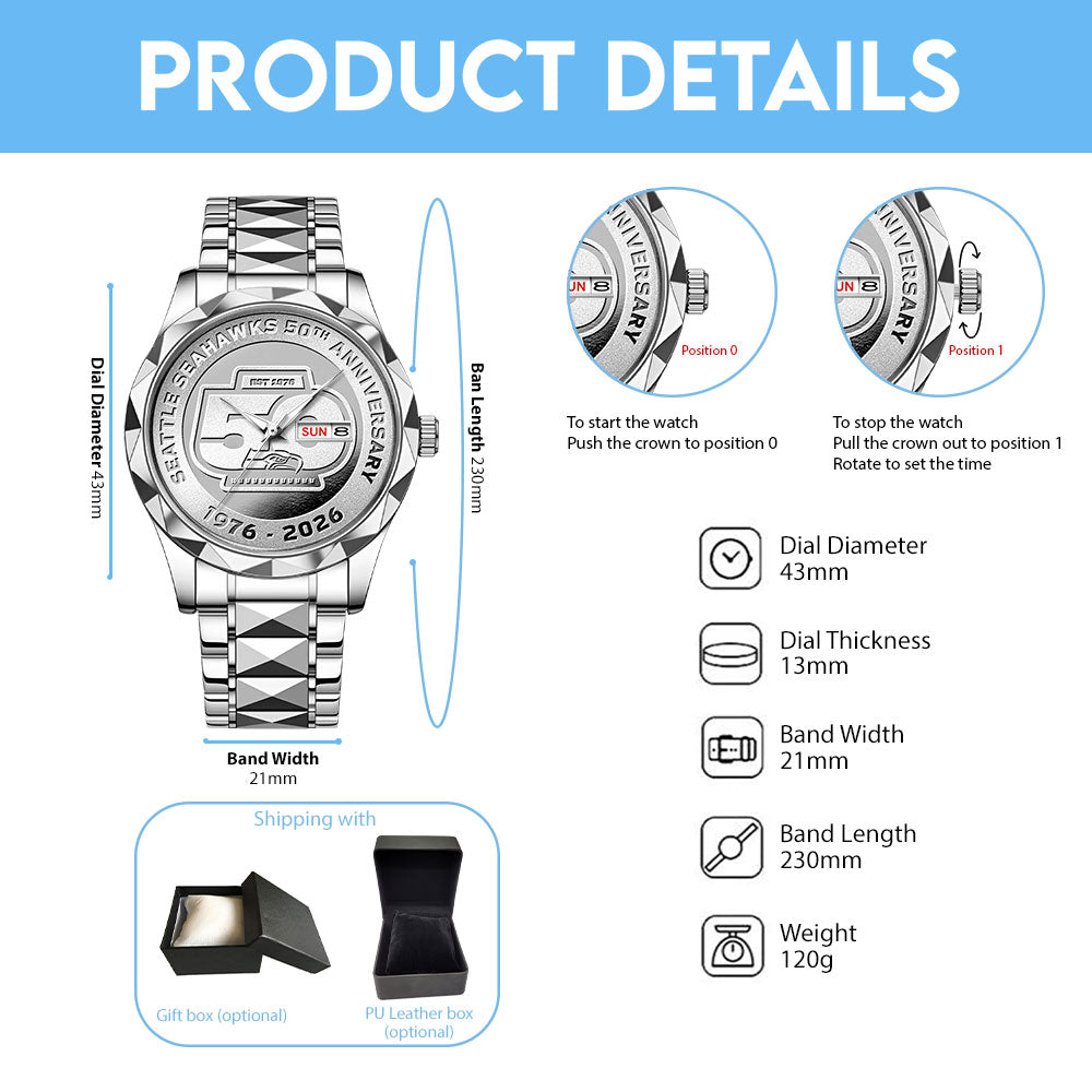 Seattle Seahawks 50th Anniversary Alloy Luxury Quartz Watch – MAITM14448