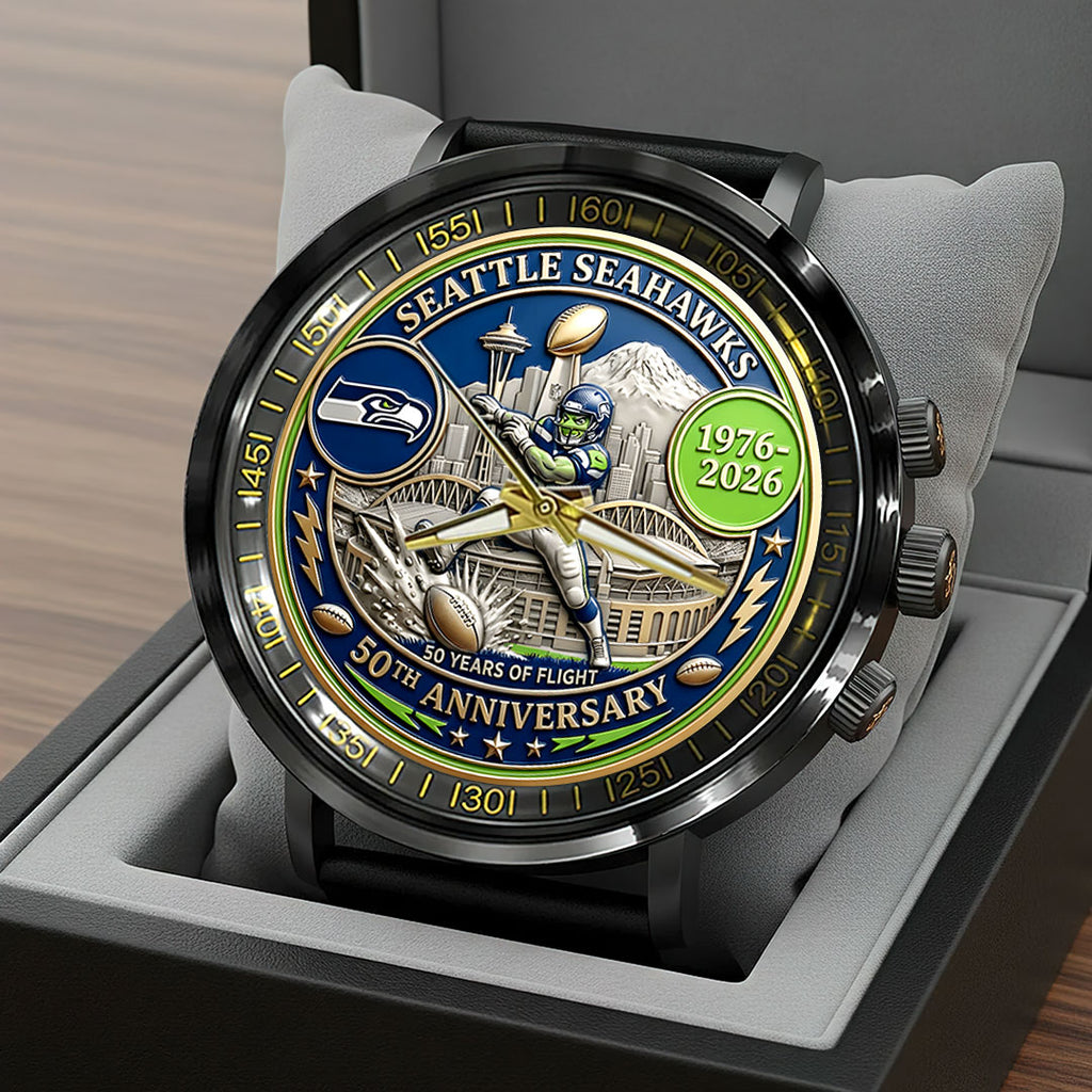 Seattle Seahawks 50th Anniversary Black Stainless Steel Watch – HOATT15730
