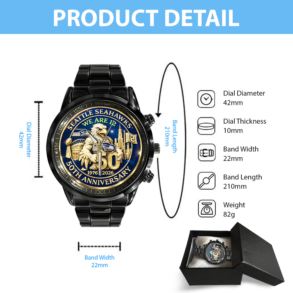 Seattle Seahawks 50th Anniversary Black Stainless Steel Watch – MAITM14412