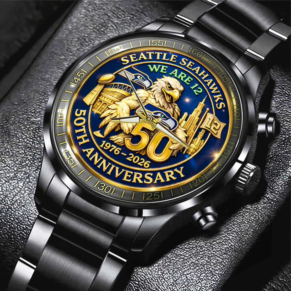 Seattle Seahawks 50th Anniversary Black Stainless Steel Watch – MAITM14412