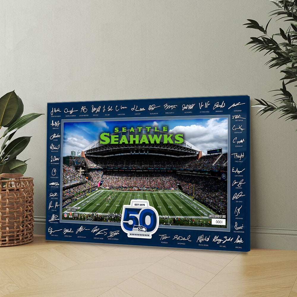 Seattle Seahawks 50th Anniversary Rectangle Canvas With Inner Frame – MAITM14447
