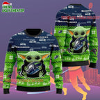 Seattle Seahawks Baby Yoda Hug The Ball Christmas Ugly Sweater