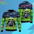 Seattle Seahawks Baby Yoda Hug The Ball Christmas Ugly Sweater
