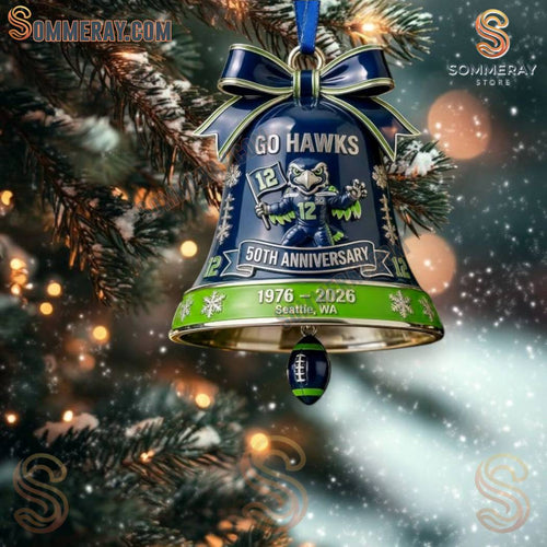 Seattle Seahawks Go Hawks 1976-2026 50th Anniversary Bell Ornament