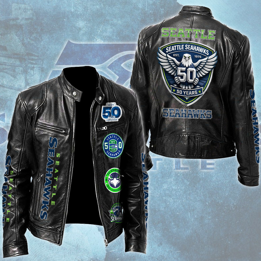 Seattle Seahawks Motorcycle Leather Jacket – TMTHU3410