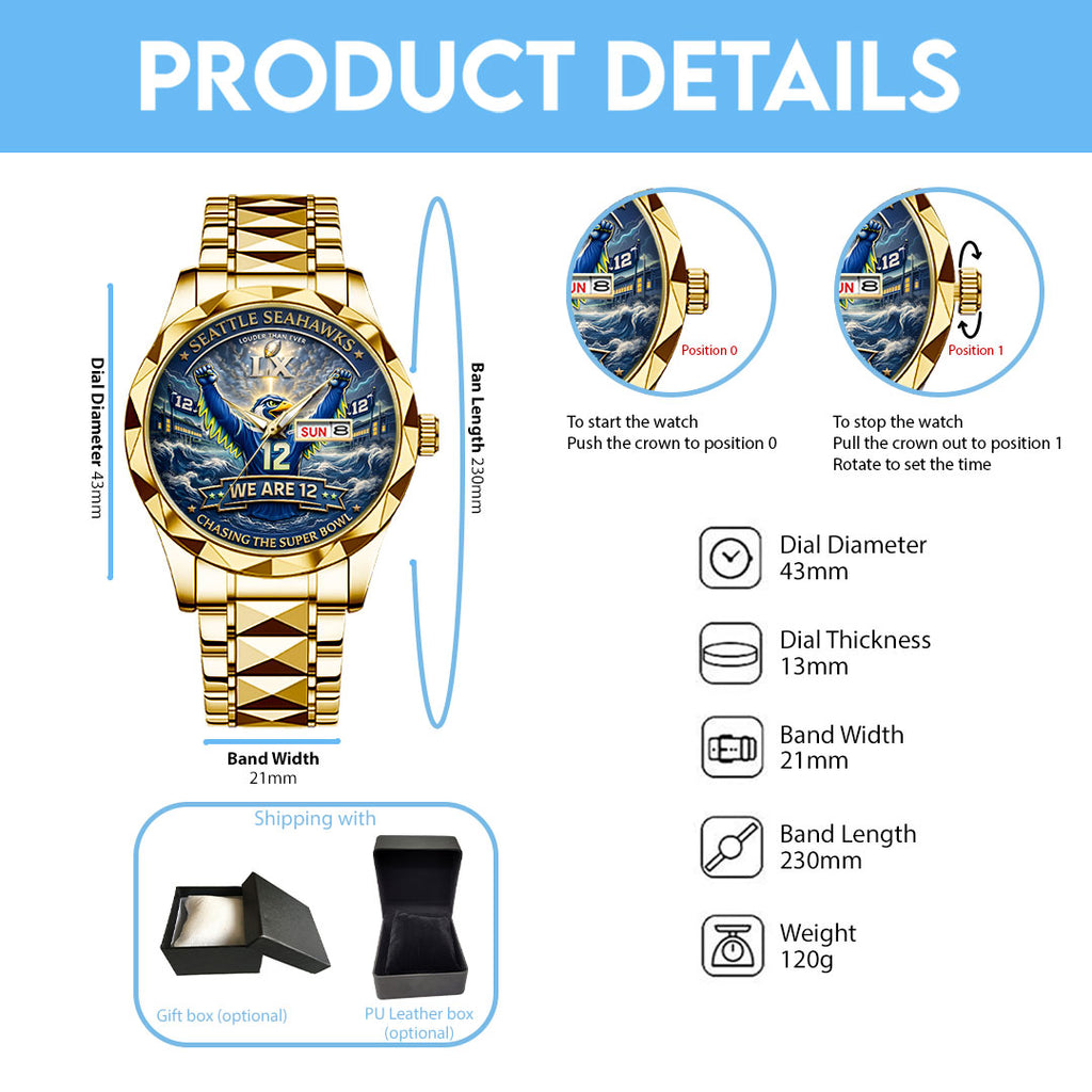 Seattle Seahawks Super Bowl LX 2025 Alloy Luxury Quartz Watch – TANTN20830