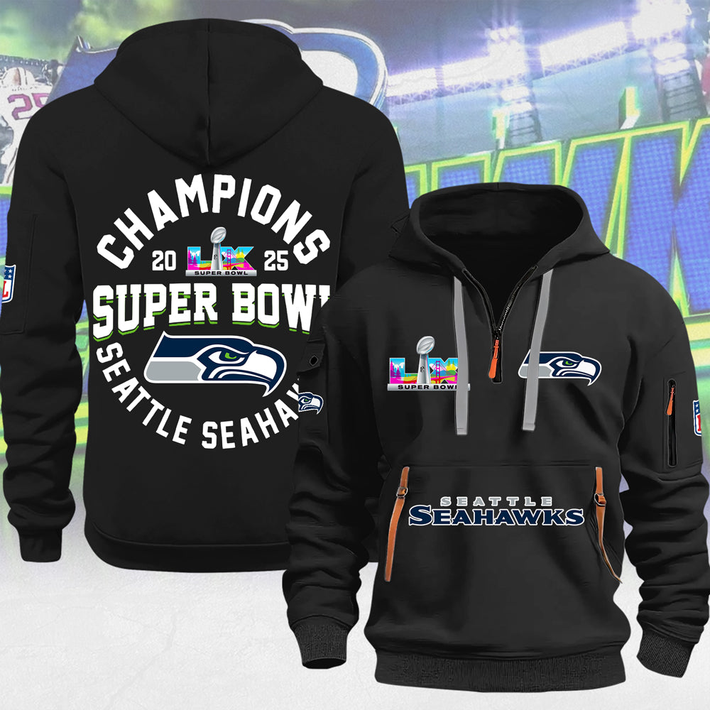 Seattle Seahawks Super Bowl LX Champions 2D Quarter Zip Hoodie – MAITM14790