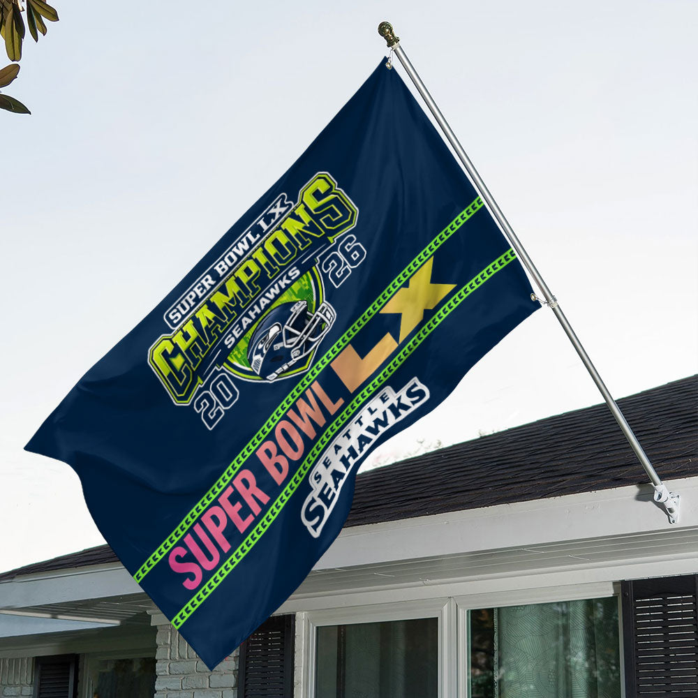 Seattle Seahawks Super Bowl LX Champions 3D Double-side House Flag – MAITM14828