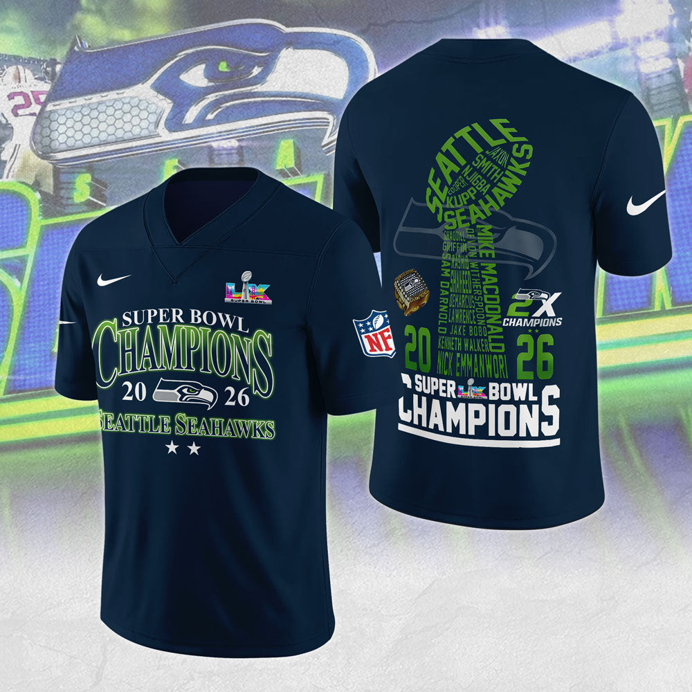 Seattle Seahawks Super Bowl LX Champions 3D Football Jersey – MAITM14861