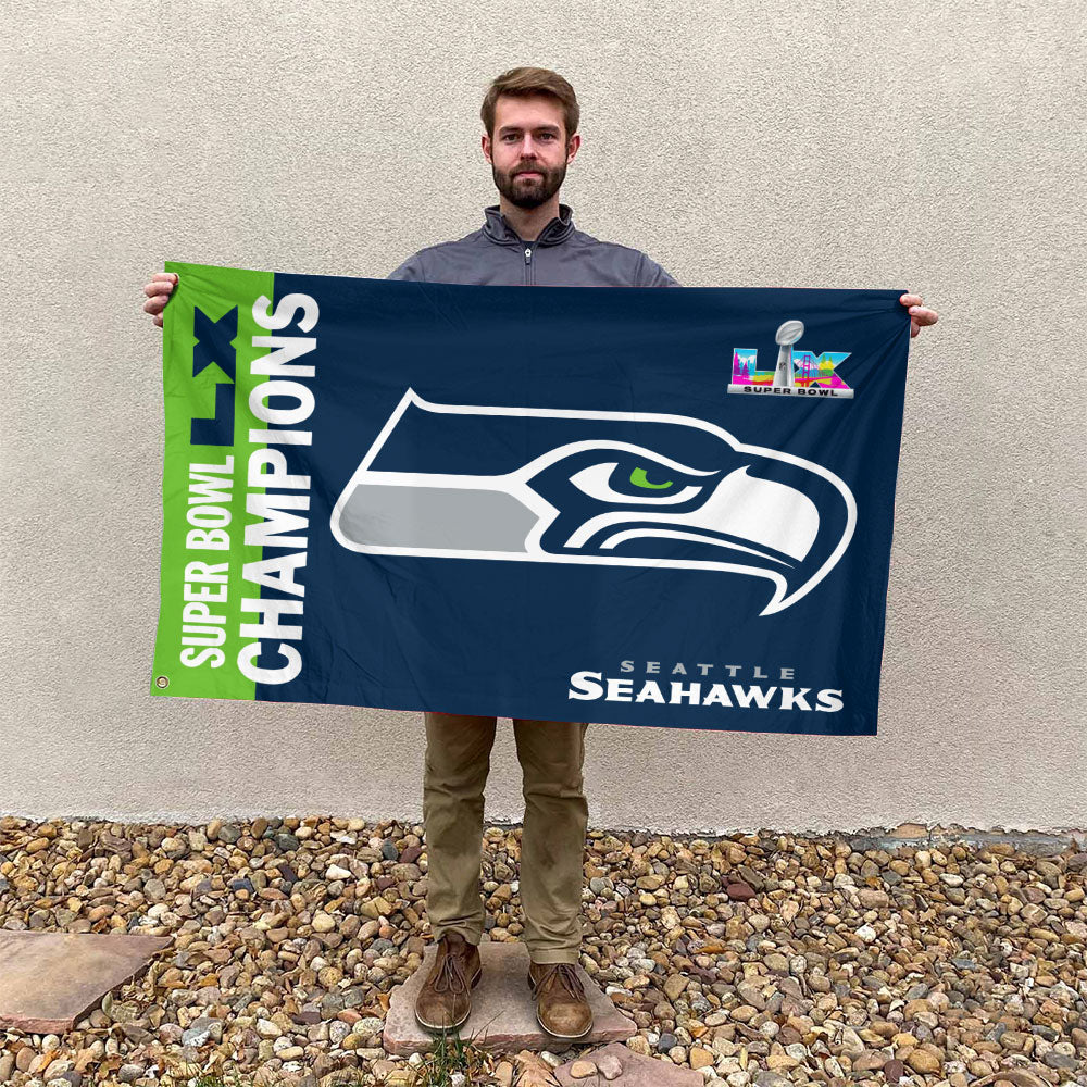 Seattle Seahawks Super Bowl LX Champions 3D Double-side House Flag – MAITM14812