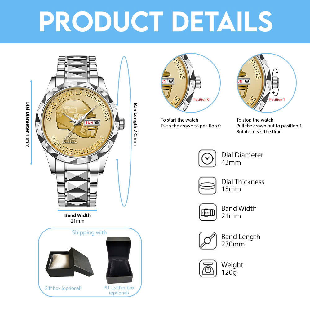 Seattle Seahawks Super Bowl LX Champions Alloy Luxury Quartz Watch – MAITM14774