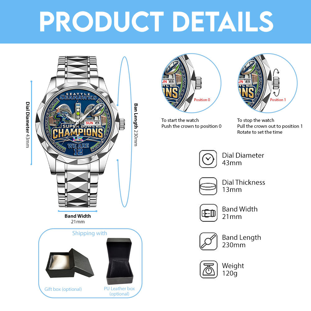 Seattle Seahawks Super Bowl LX Champions Alloy Luxury Quartz Watch – MAITM14781