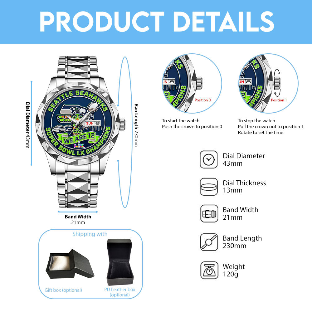 Seattle Seahawks Super Bowl LX Champions Alloy Luxury Quartz Watch – MAITM14820