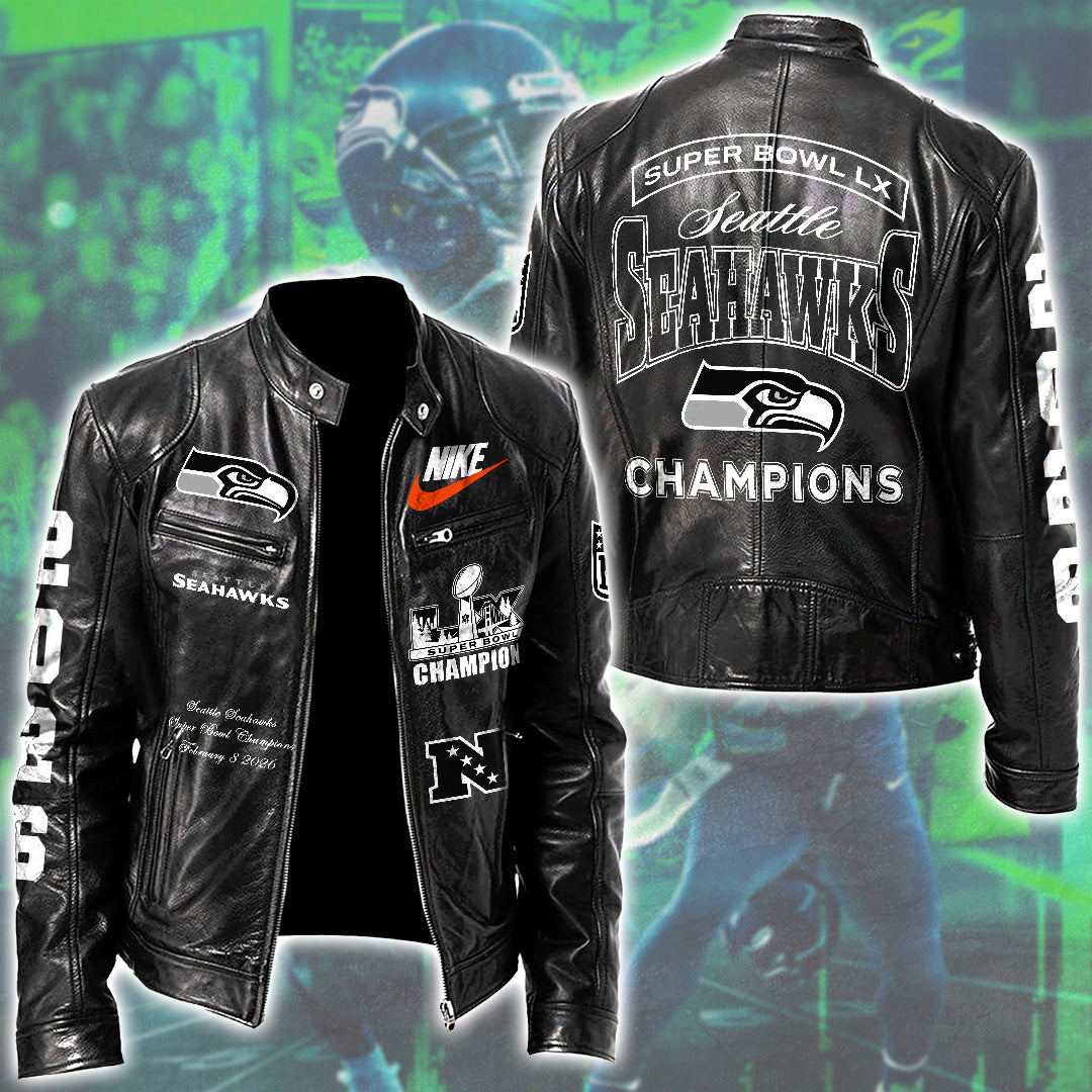 Seattle Seahawks Super Bowl LX Champions Motorcycle Leather Jacket – MAITM14870