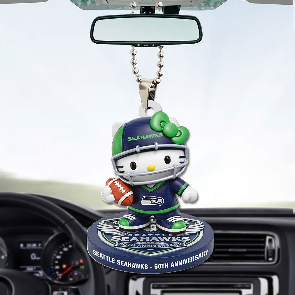 Seattle Seahawks x Hello Kitty Custom shape 2-sided Acrylic Car Ornament – TMTHU3278