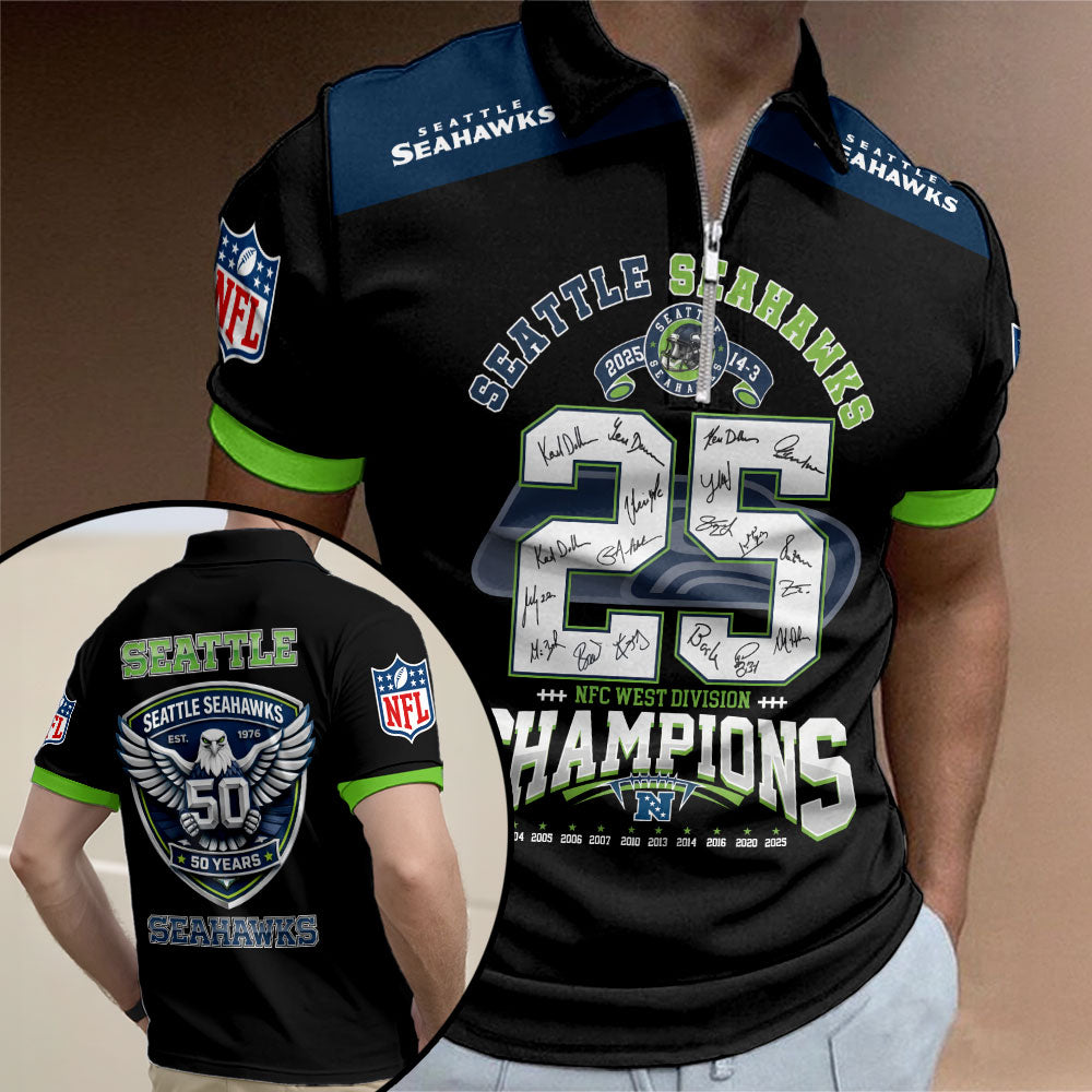 Seattle Seahawks Zip Polo Shirt – TMTHU3549