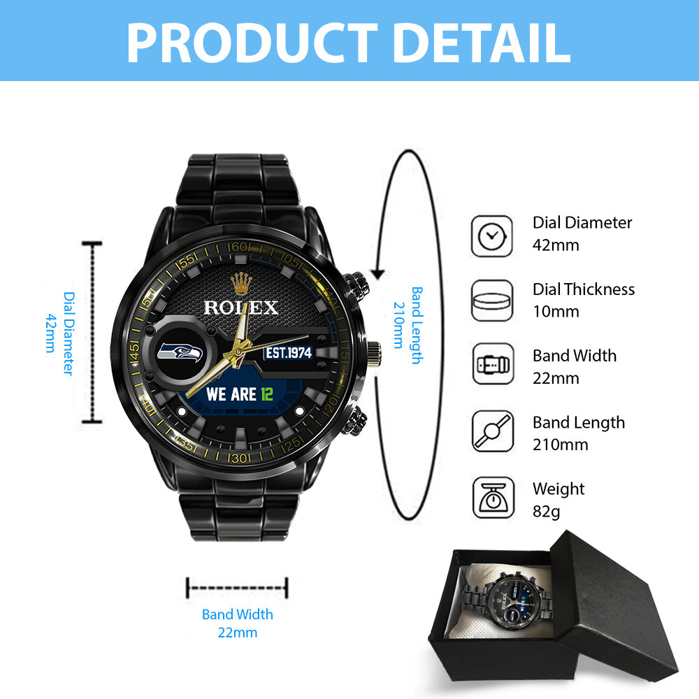 Seattle Seahawks x Rolex Black Stainless Steel Watch – MAITM14674