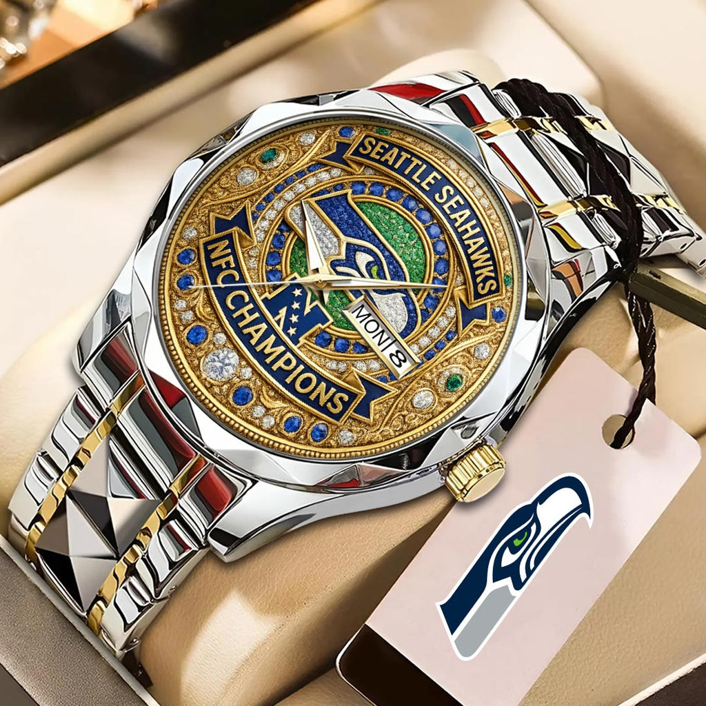 Seattle Seahawks 2025 NFC Champions Alloy Luxury Quartz Watch – HOATT15927