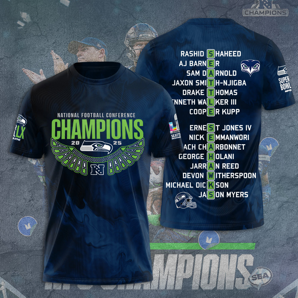 Seattle Seahawks 2025 NFC Champions 3D Apparel – TANTN20658