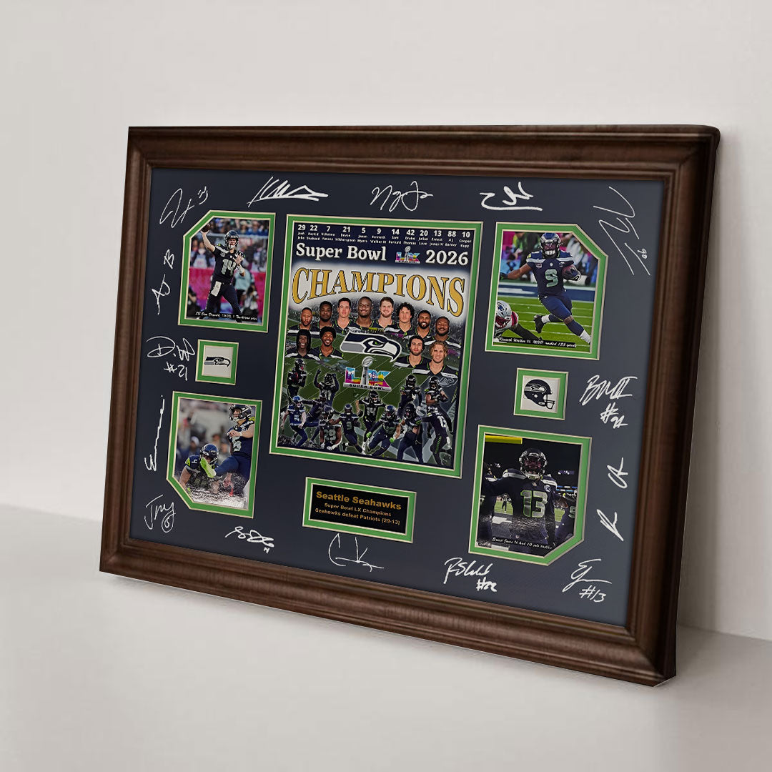Seattle Seahawks 2025 Super Bowl LX Champions Rectangle Canvas With Inner Frame – TMTHU3943