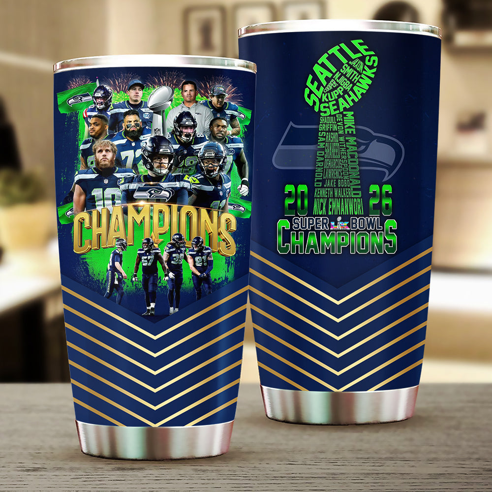 Seattle Seahawks 2025 Super Bowl LX Champions Tumbler Cup – TMTHU4026