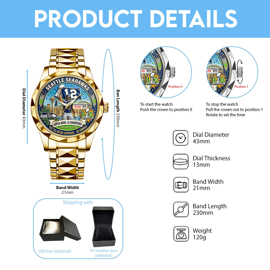 Seattle Seahawks Super Bowl LX Champions Alloy Luxury Quartz Watch – MAITM14792