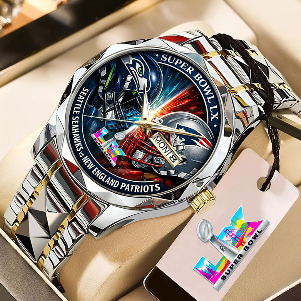 Seattle Seahawks x New England Patriots Super Bowl LX 2025 Alloy Luxury Quartz Watch – TMTHU3474