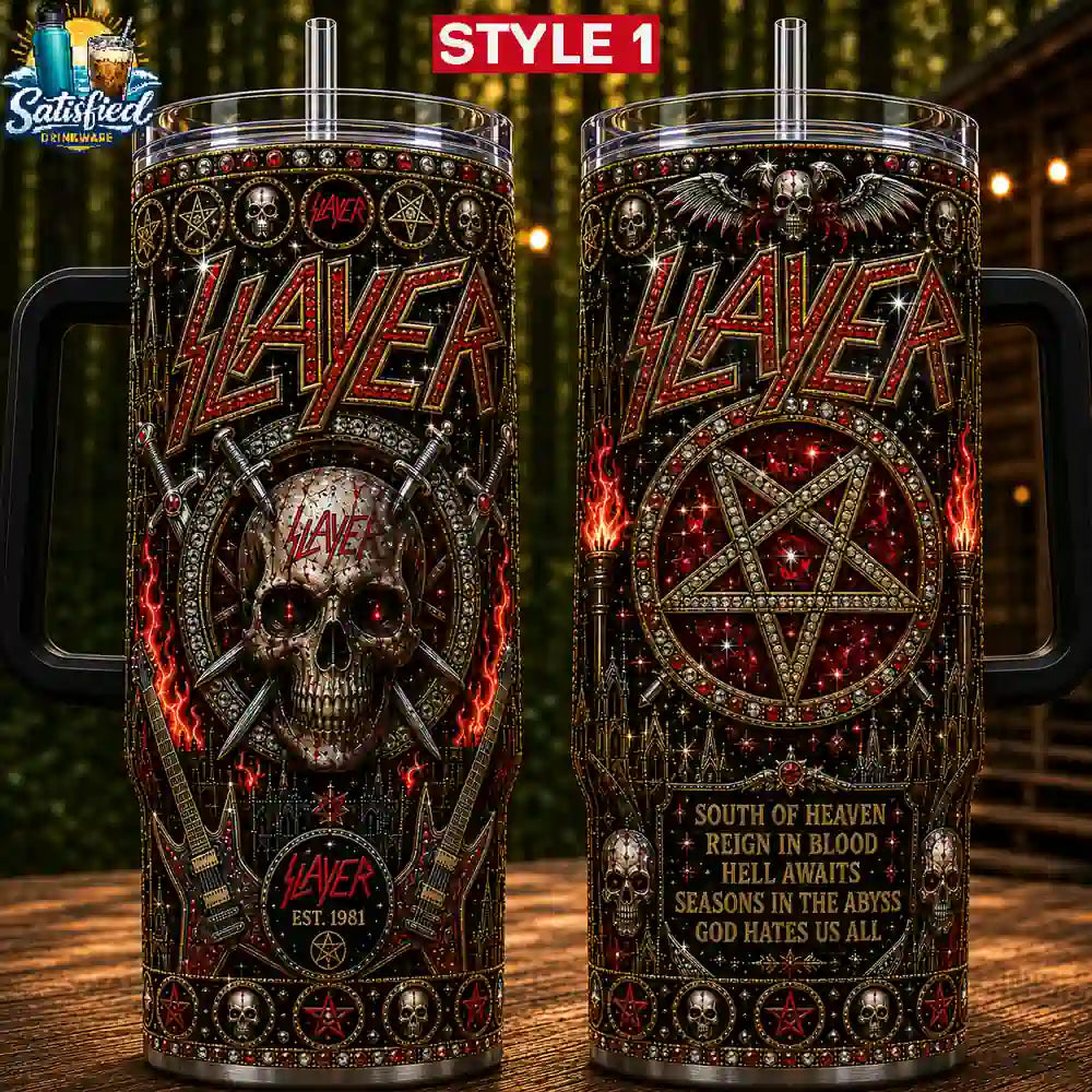 Slayer Skull & Pentagram With Handle Tumbler