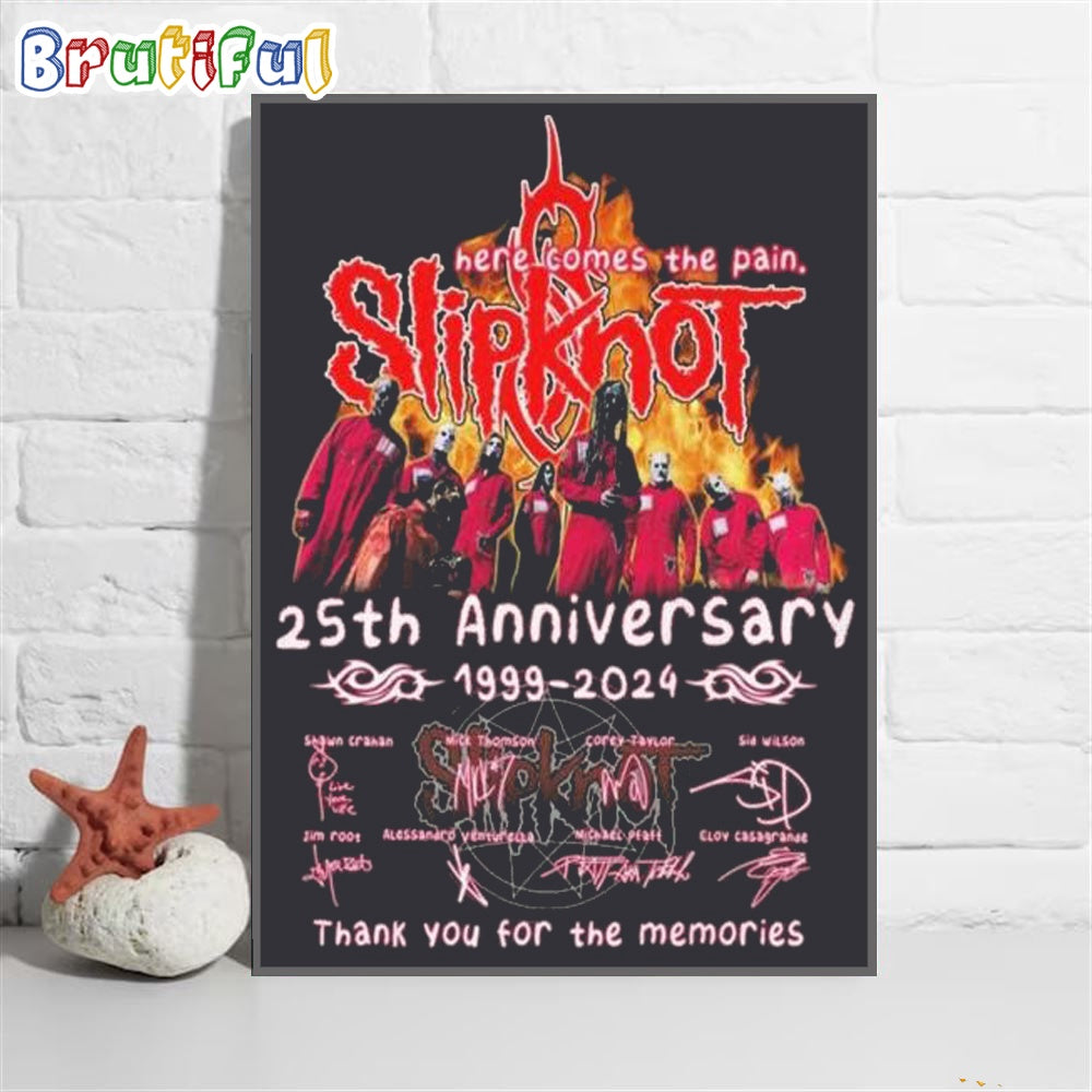 Slipknot Here Comes The Pain 25th Anniversary Signatures Poster Canvas Art