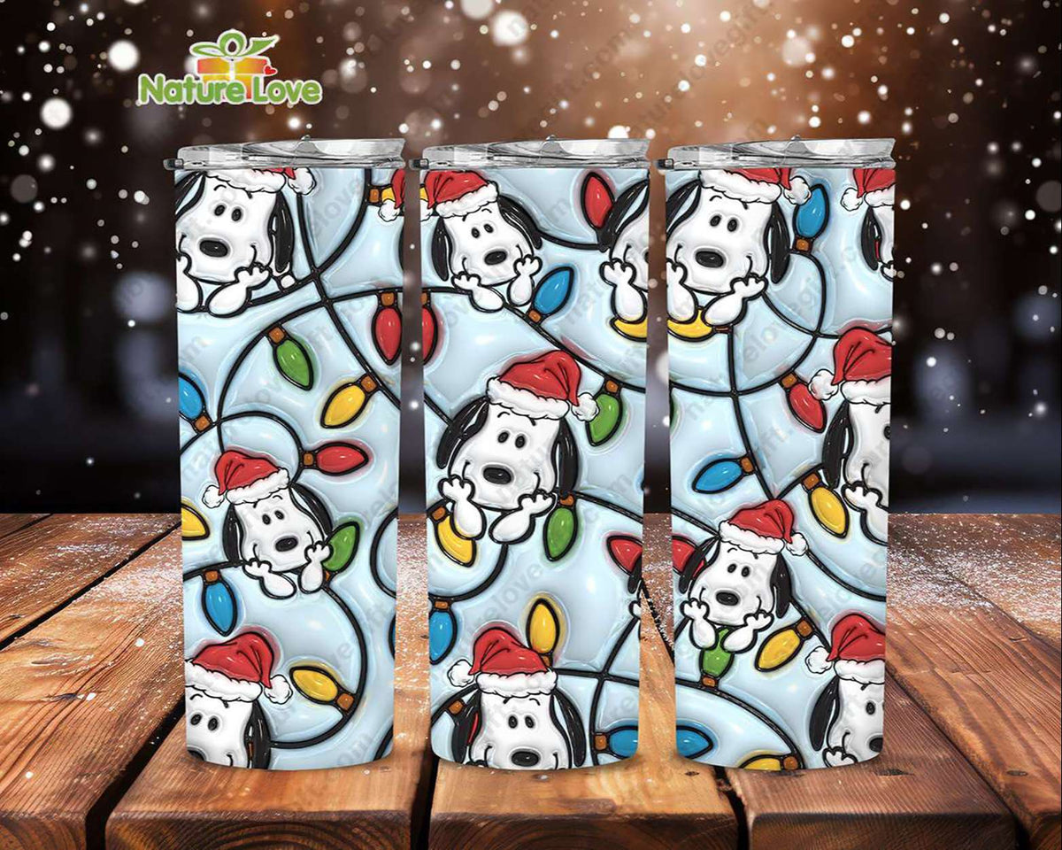 Snoopy Christmas Light 3D Tumbler Cartoon 20oz Tumblers