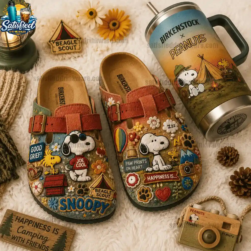 Snoopy and Woodstock Camping Adventure 3D Suede Clogs