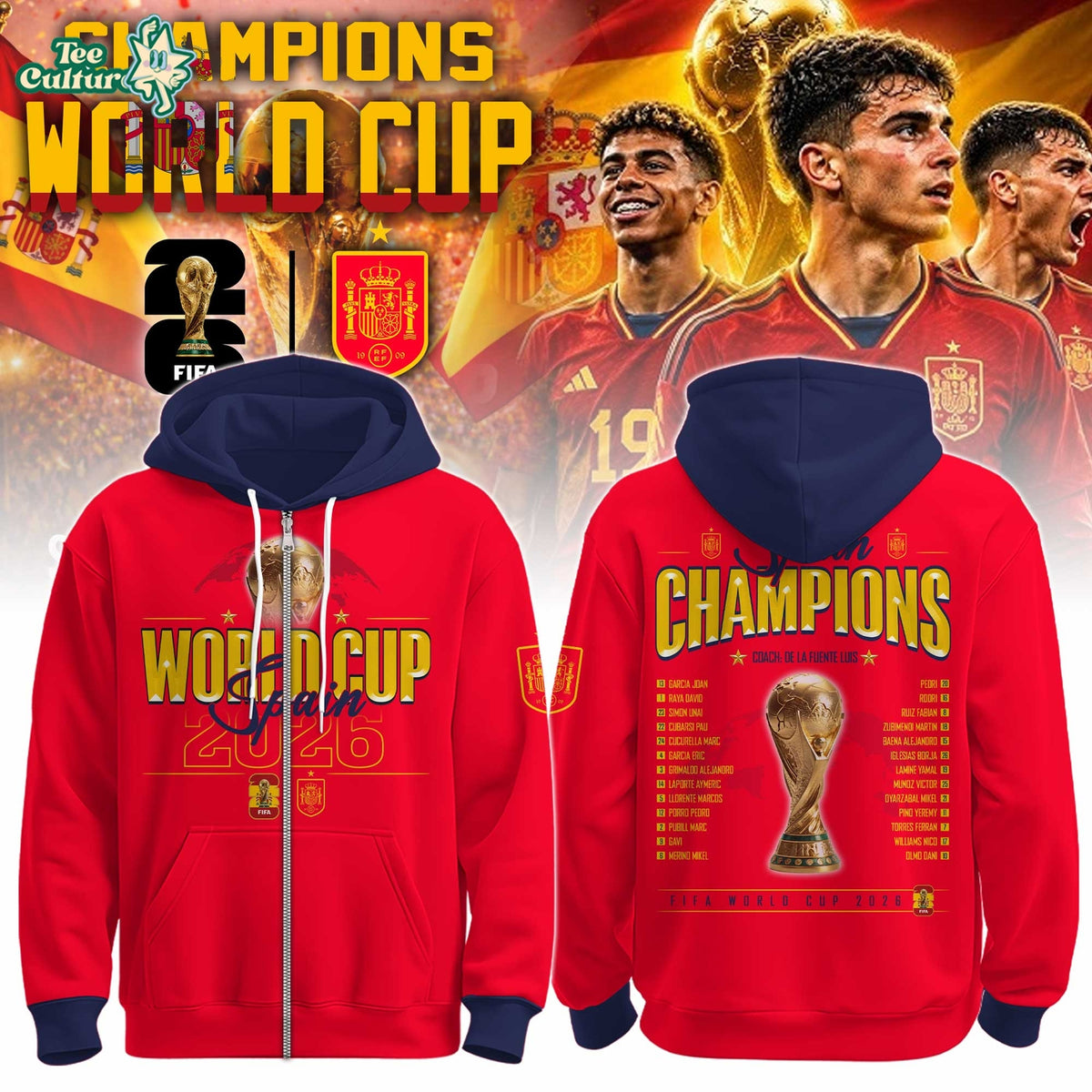 Spain Team World Cup Champions 2026 Limited Edition Zip Hoodie