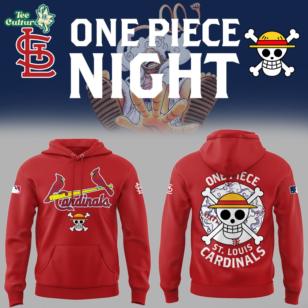 St. Louis Cardinals x One Piece Night Red Hoodie - Limited Anime Baseball Merch