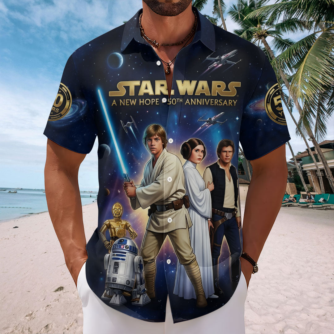 Star Wars 50th Anniversary Short Sleeve Button-Down Shirt – TMTHU7541