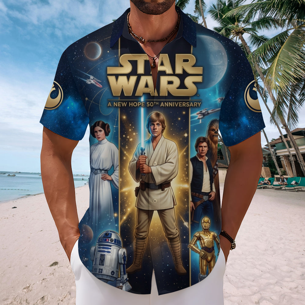Star Wars 50th Anniversary Short Sleeve Button-Down Shirt – TMTHU7542
