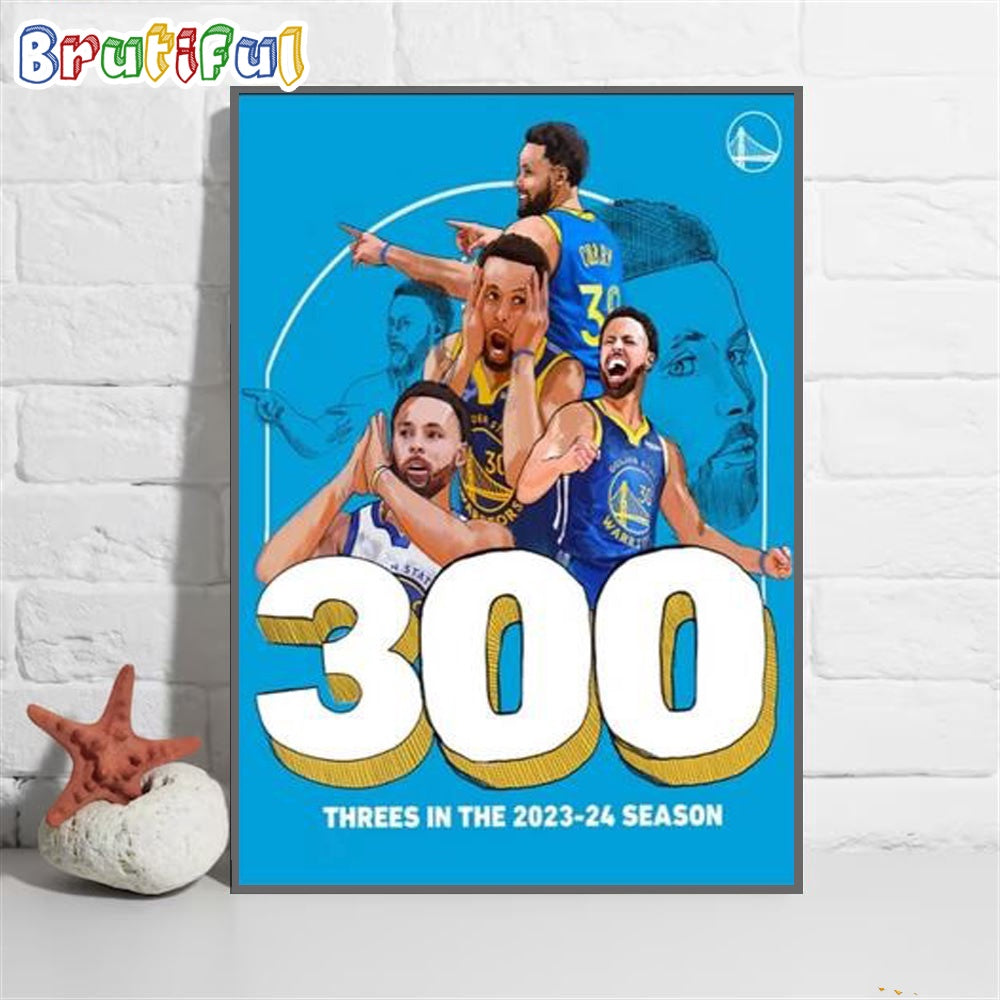 Stephen Curry 300 Threes In The 2023 2024 Season Wall Art Poster Canvas