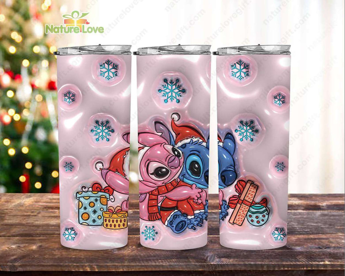Stitch Tumbler 3D Christmas 20oz Tumblers Xmas Couple Gift