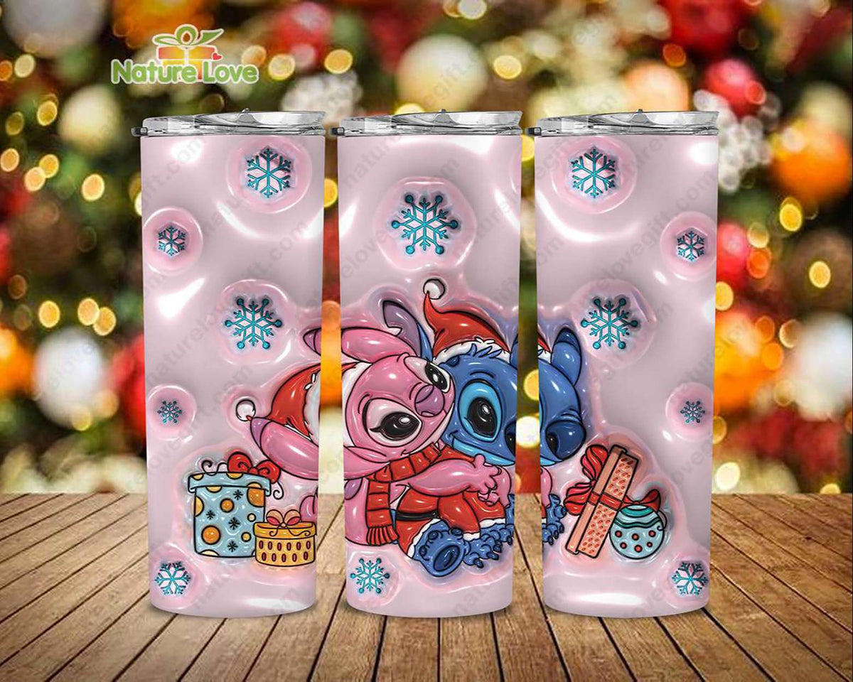 Stitch Tumbler 3D Christmas 20oz Tumblers Xmas Couple Gift
