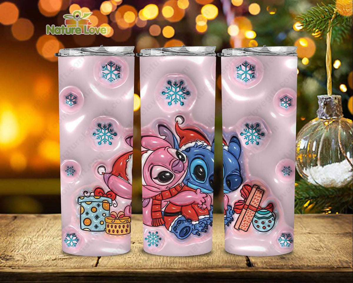 Stitch Tumbler 3D Christmas 20oz Tumblers Xmas Couple Gift