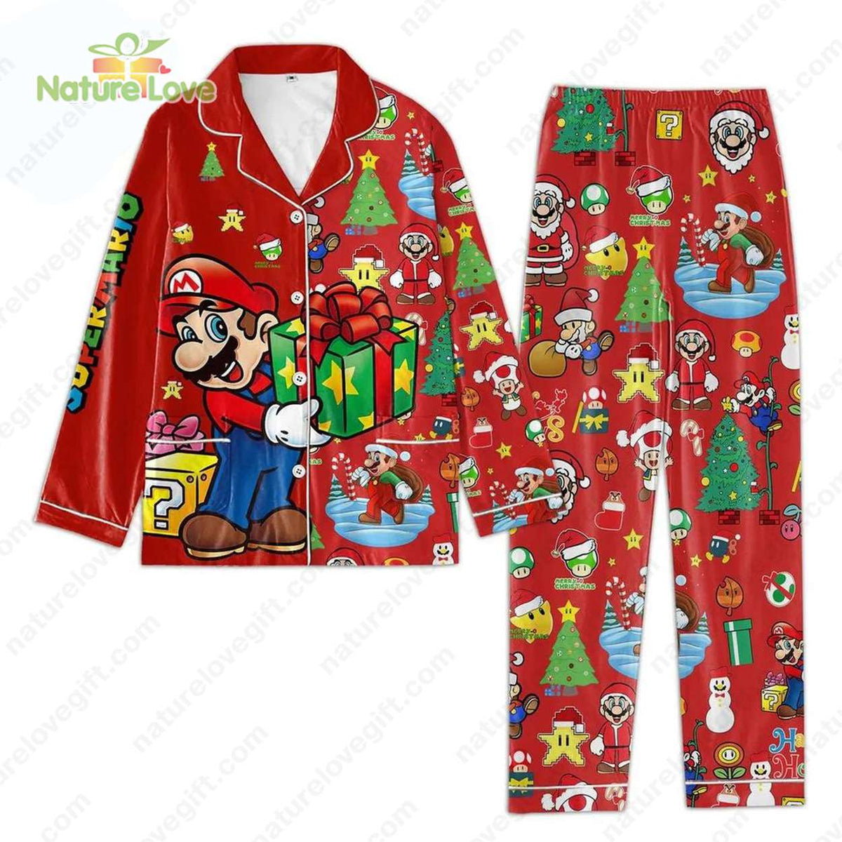 Super Mario Merry Christmas Red Pajamas Set Super Mario Gifts