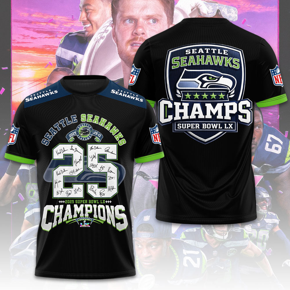 Seattle Seahawks 2025 Super Bowl LX Champions 3D Apparel – TMTHU3875