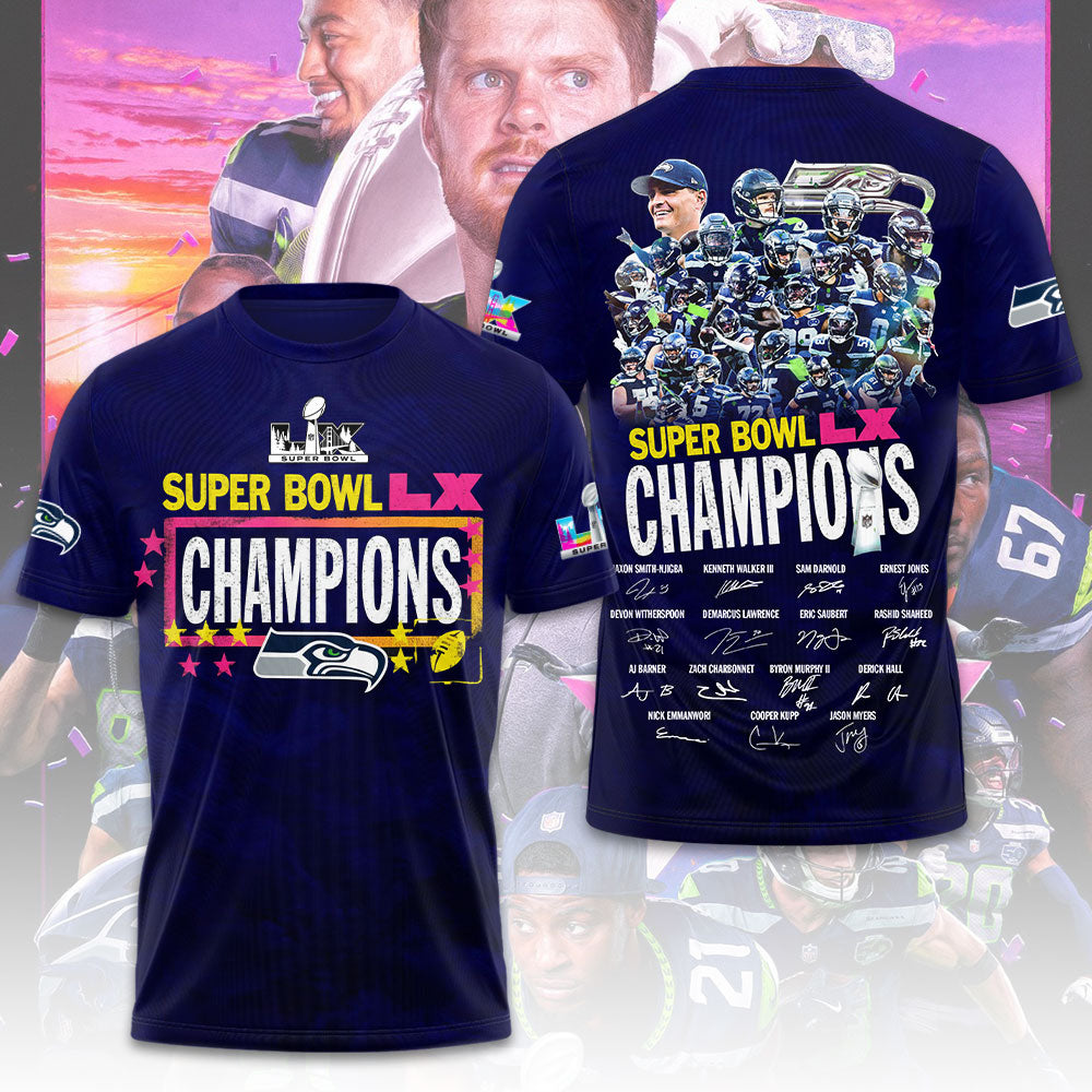 Seattle Seahawks 2025 Super Bowl LX Champions 3D Apparel – TMTHU3903