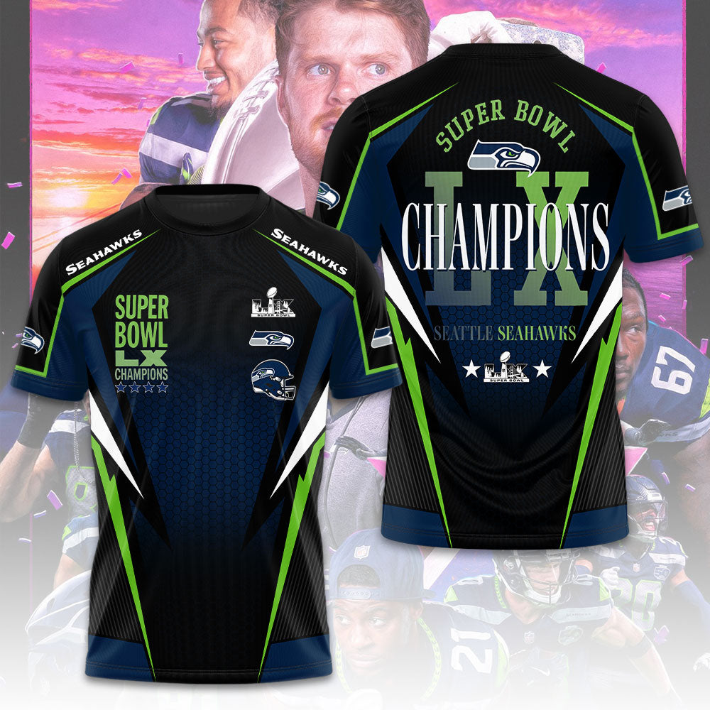 Seattle Seahawks 2025 Super Bowl LX Champions 3D Apparel – TMTHU3941
