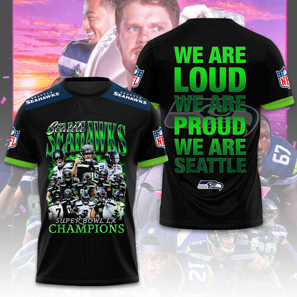Seattle Seahawks 2025 Super Bowl LX Champions 3D Apparel – TMTHU4009