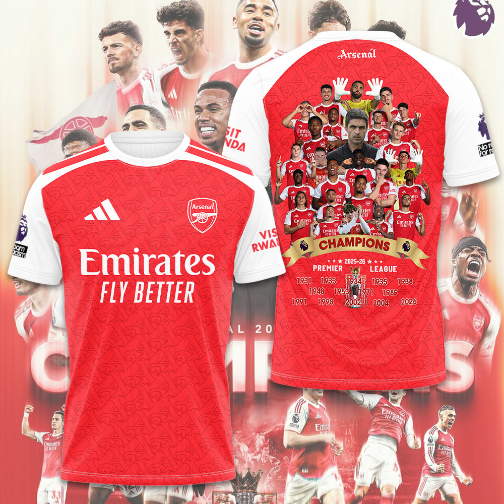 Arsenal FC Premier League Champions 25/26 3D Apparel – TMTHU6335
