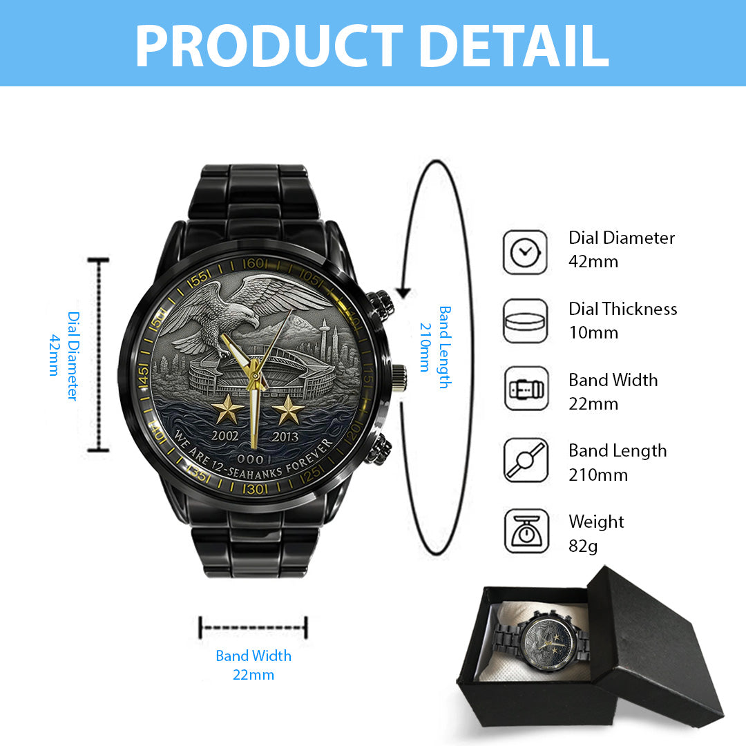 Seattle Seahawks 50th Anniversary 2026 Black Stainless Steel Watch – TANTN16083