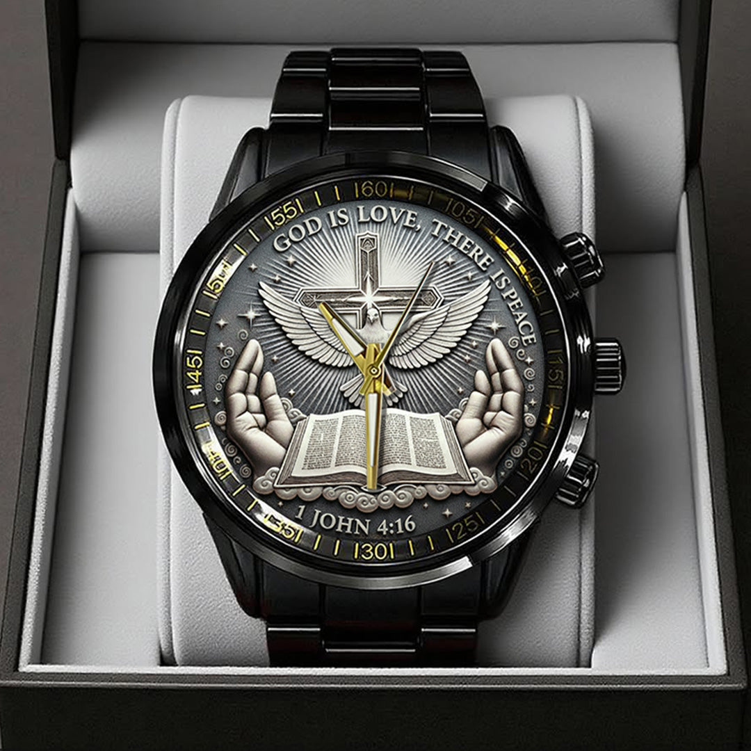 God Is Love, There Is Peace Black Stainless Steel Watch – TANTN17369