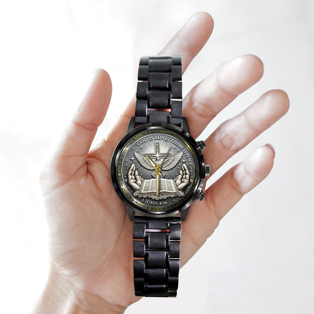 God Is Love, There Is Peace Black Stainless Steel Watch – TANTN17369