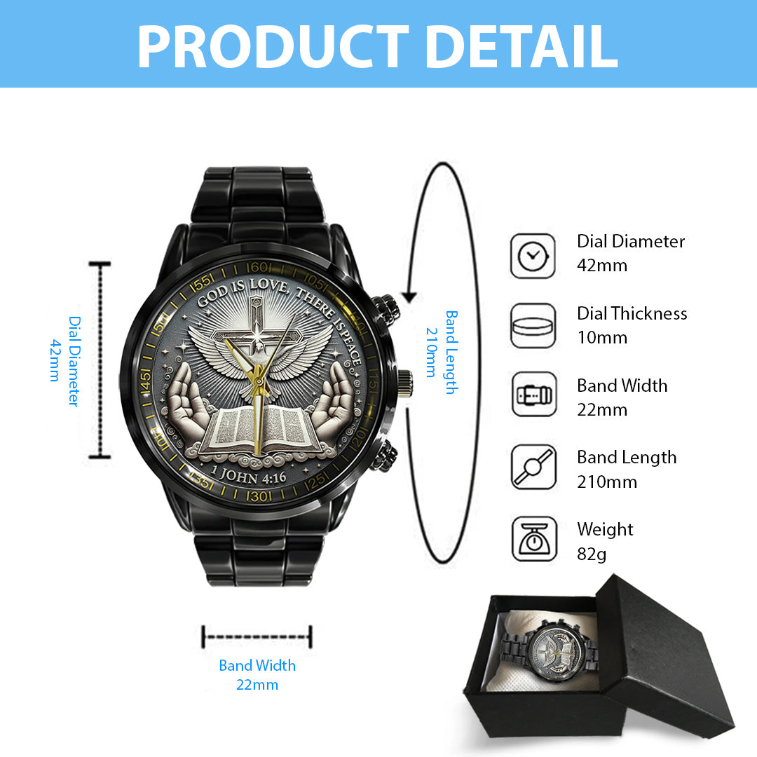 God Is Love, There Is Peace Black Stainless Steel Watch – TANTN17369