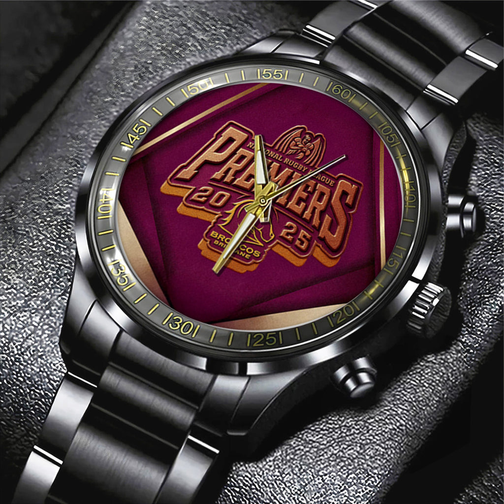 Brisbane Broncos 2025 Premiership Black Stainless Steel Watch – TANTN17398